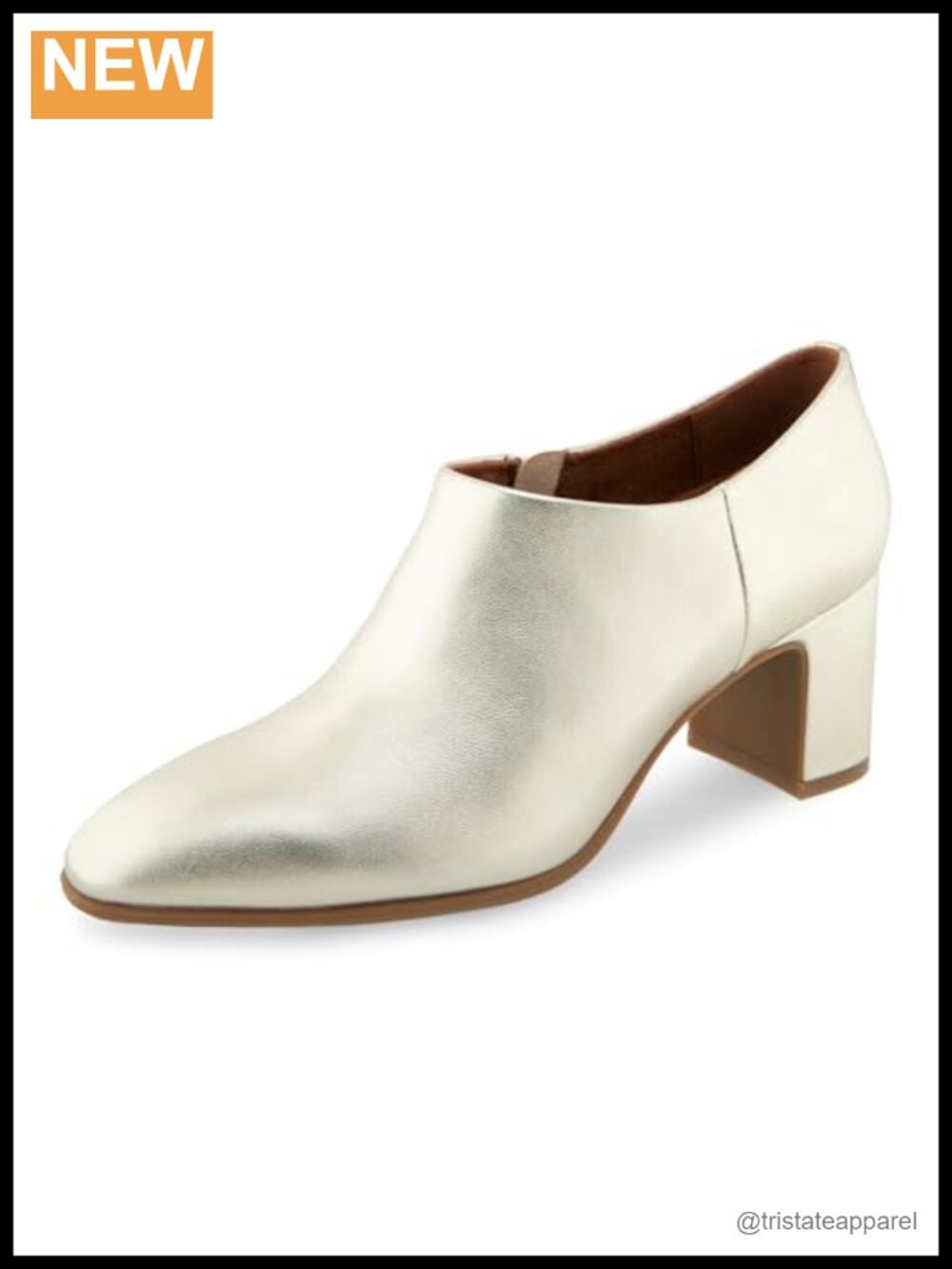 Aerosoles Melina Gold Metal Leather Block Heel Pointed Toe Bootie